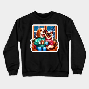 Most Wonderful Time Of The Year Beagle Dog Siamese Cat Ugly Christmas Sweater Hot Chocolate Home Snowing Crewneck Sweatshirt